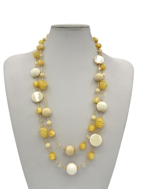 Collana multifilo con madreperla e vetro veneziano elegante e luminosa. Raffinata, fatta a mano, perfetta per il giorno e la sera. By Ave Caprice.