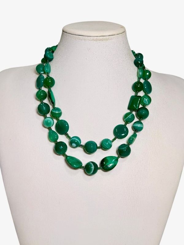 Collana donna multifilo in agata verde e malachite Made in Italy