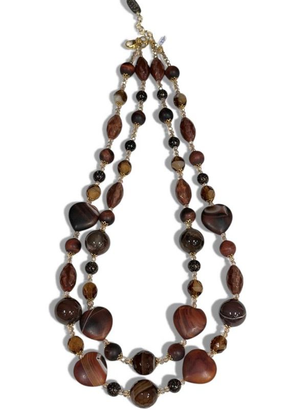 Collana a due fili in pietre naturali color cioccolato