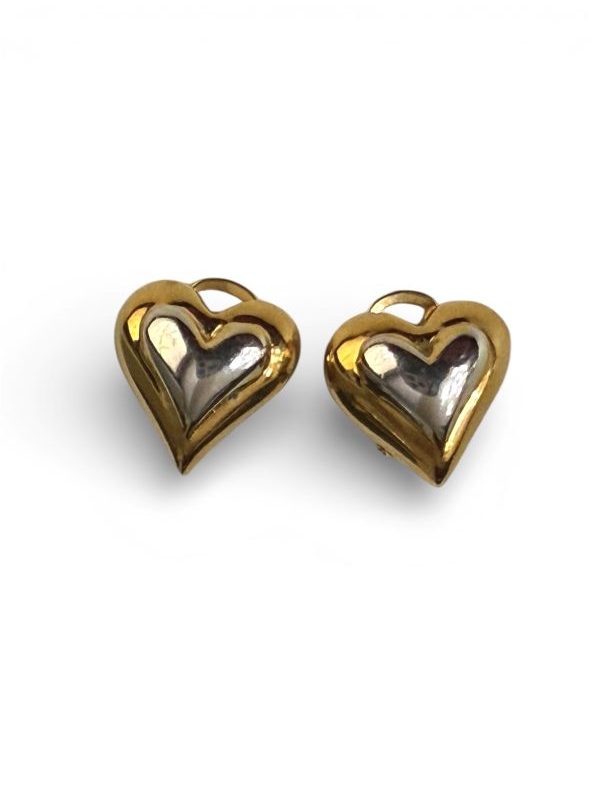 Orecchino cuore a clip bicolore