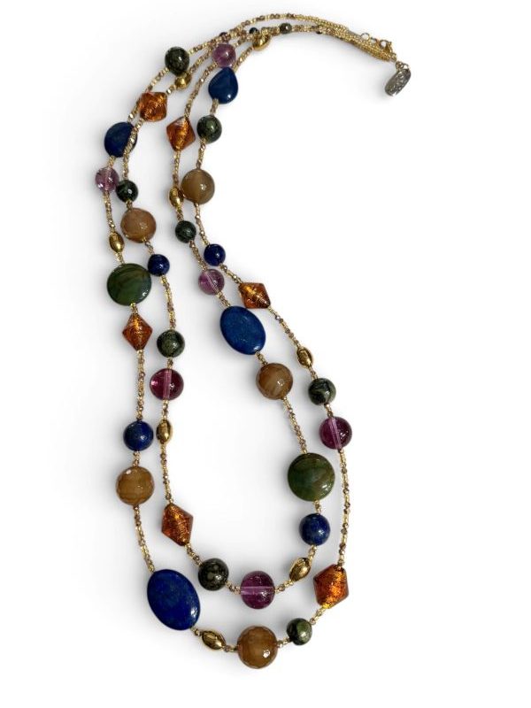 Collana donna lunga a due fili in pietra dura