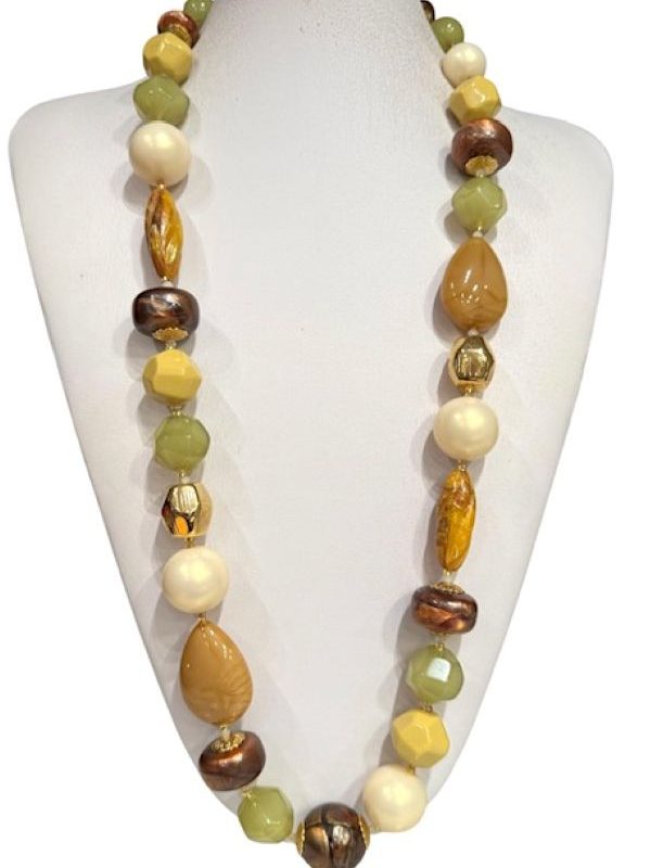 Collana moda donna in resina con grandi perle ma leggera ed elegante in colori tenui: panna, beige, verde