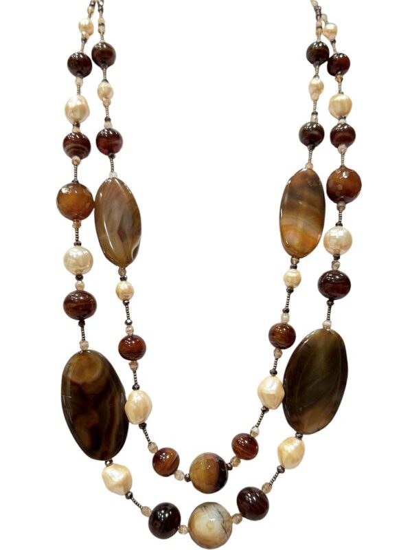 Collana a due fili in agata del madagascar e perle sintetiche
