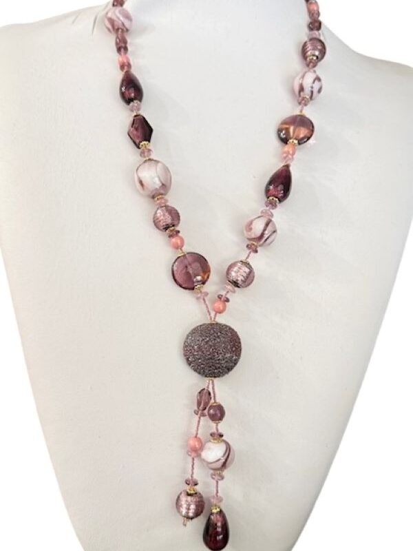 Collana viola donna con vetro di Murano e ciuffo