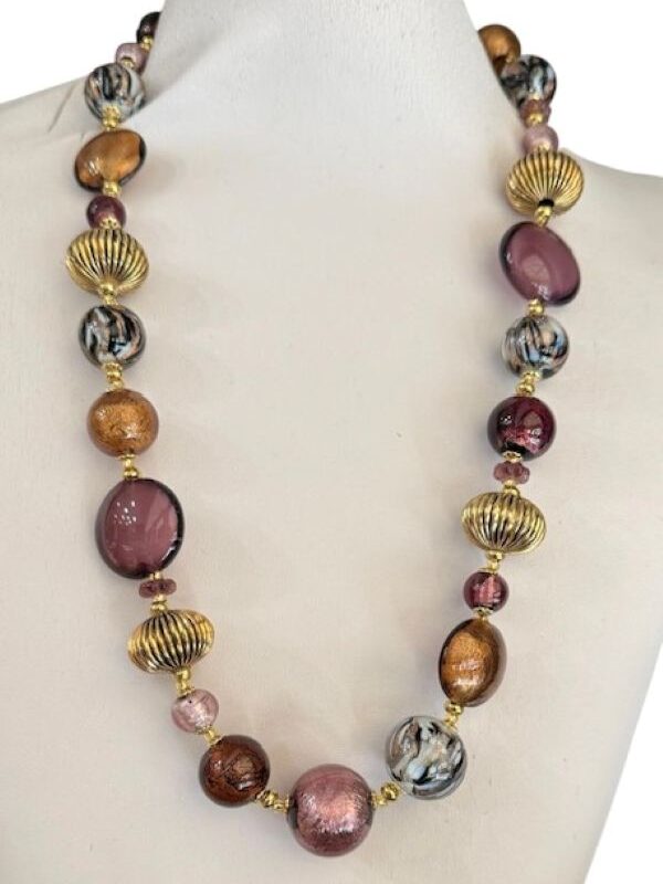 Collana donna con vetro veneziano e oro antico