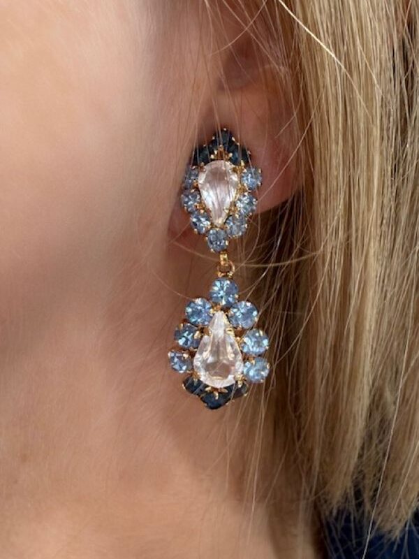 Orecchino elegante a clip donna con strass azzurro