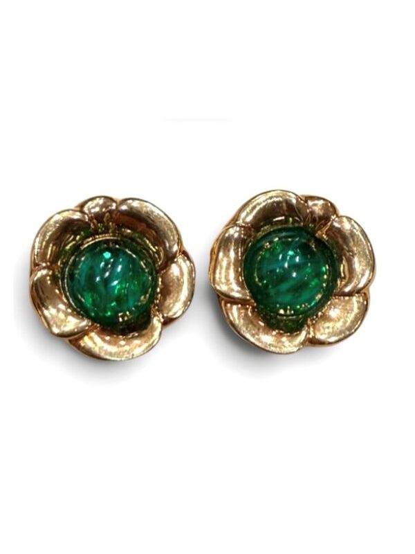Orecchino a clip in metallo a fiore verde